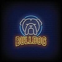 sinal de neon de buldogue no vetor de fundo de parede de tijolo