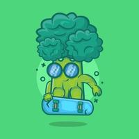 mascote de personagem vegetal de brócolis fofo jogando desenho animado isolado de skate em design de estilo simples vetor