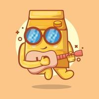 mascote de personagem de caixa de leite legal tocando desenho de guitarra isolado em design de estilo simples vetor