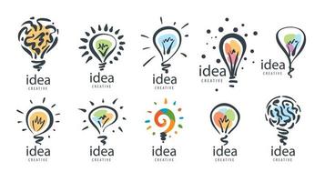 um conjunto de logotipos vetoriais desenhados em forma de lâmpadas vetor