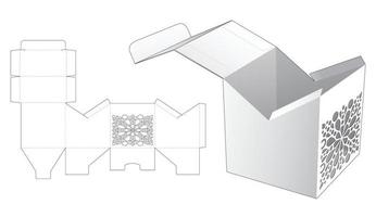 caixa de embalagem com modelo de janela de mandala estampada e maquete 3d