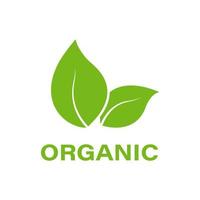 ícone de folha verde de produto orgânico. logotipo de silhueta de comida eco saudável bio natural. sinal de produto bio orgânico. rótulo de comida ecológica vegana de ambiente. produto orgânico da natureza. ilustração vetorial isolado. vetor