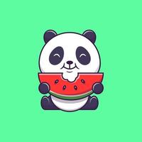 panda bonito comendo ilustração de ícone de vetor dos desenhos animados de melancia. conceito de ícone de comida animal isolado vetor premium. estilo de desenho animado plano