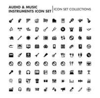 90 ícones de áudio e música sólidos pretos vetor