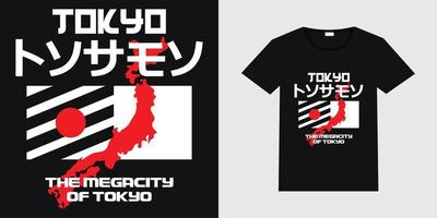 vetor em estilo abstrato urbano japonês para design de t-shirt ou cartaz - a megacidade de tóquio. design de t-shirt de desgaste urbano japonês com ilustração de maquete de t-shirt preta.