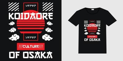 design de vetor criativo sobre a cultura de osaka em um fundo preto. design de t-shirt de desgaste urbano japonês com ilustração de maquete de t-shirt preta.