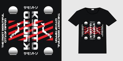 design de vetor criativo sobre kyoto, japão em um fundo preto. design de t-shirt de desgaste urbano japonês com ilustração de maquete de t-shirt preta.