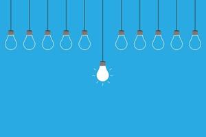 a ideia de inovação de design criativo de lâmpada, pense no conceito de diferença. vetor