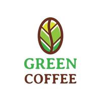 o design do logotipo apresenta um grão de café que se parece com uma folha vetor