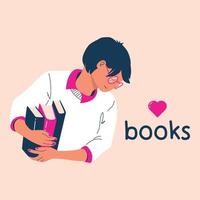 humano abraça livros do conceito de biblioteca amor por livros e leitura vetor