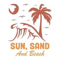 sol areia e praia design de camiseta vintage verão paraíso vetor