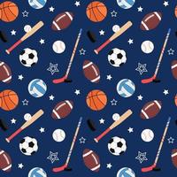 padrão de esportes de equipe. fundo sem costura com bolas de futebol e futebol americano, basquete. ilustração vetorial plana de equipamentos de beisebol e hóquei vetor