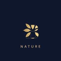 estilo de luxo letra b do logotipo inicial. modelo de design de logotipo de conceito de folhas florais de natureza vintage vetor