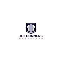 abstrato letra inicial j e g logotipo na cor azul isolado em fundo branco aplicado para design de logotipo de equipe de automobilismo também adequado para as marcas ou empresas que têm nome inicial jg ou gj vetor