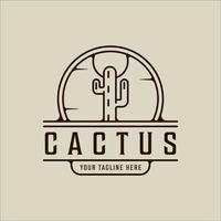 cactus linha arte logotipo ilustração vetorial minimalista modelo ícone design gráfico. botânico simples no sinal do deserto ou conceito de símbolo com distintivo vetor