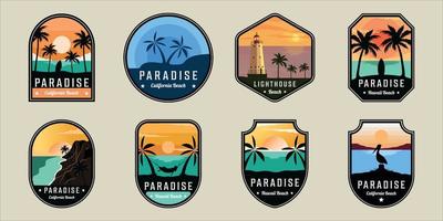 conjunto de praia ou ilha emblema logotipo moderno vetor vintage ilustração modelo ícone design gráfico. coleção de pacotes de vários sinais ou símbolos de conceito de natureza para aventura de viagens de negócios