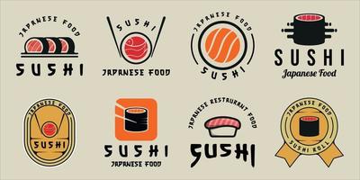 conjunto de sushi logotipo ilustração vetorial vintage modelo ícone design gráfico. coleção de pacotes de várias comidas japonesas para restaurante de negócios vetor