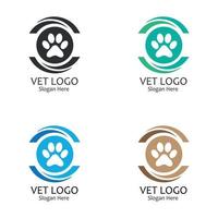 conjunto de logotipos veterinários com design de pegada de cachorro vetor