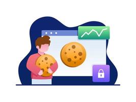 web cookies vector ilustração plana política de cookies de dados de informações pessoais na internet. pode ser usado para web, aplicativo, projeto pessoal, etc