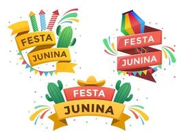 desenho de fita festa junina com texto e com 3 variações. elemento de design festa junina. pode ser usado para banners, cartazes, panfletos, cartões, cartões postais, animações, web, modelos, impressões, etc. vetor