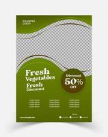 design de modelo de folheto ou cartaz para vender legumes frescos, alimentos saudáveis, etc. vetor