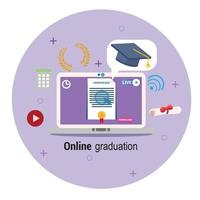 graduação online com boné de pós-graduação e certificado online vetor