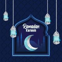 fundo elegante para ramadan kareem em neon branco e azul vetor