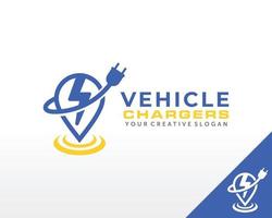 vetor de design de logotipo de estação de carregador de carro elétrico. inspiração de design de logotipo de bateria de carro elétrico