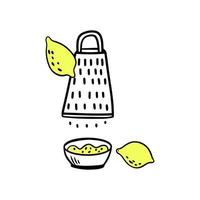 casca de limão ralada. utensílios de cozinha em estilo doodle. ilustração gráfica de molho de cozinha vetor