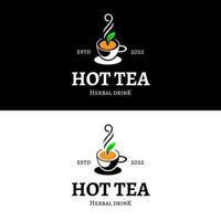 design de logotipo simples de loja de chá de ervas em estilo vintage com aroma e folha acima da xícara vetor