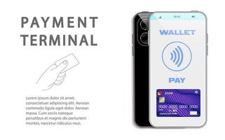 máquina de pagamento vetorial e banner de cartão de crédito. terminal pos confirma o pagamento por cartão de crédito de débito, fatura. ilustração vetorial em design plano. conceito de pagamentos nfc. vetor