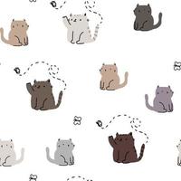 bonito padrão branco com borboletas de linha de gatos. fundo sem emenda de animais de estimação. têxteis para scrapbook de papel digital infantil. vetor