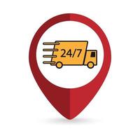 ponteiro de mapa com ícone de caminhão de entrega. ilustração vetorial. vetor