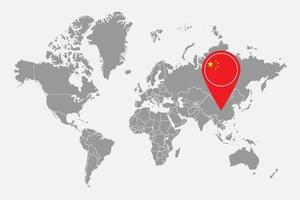 pin mapa com bandeira da china na ilustração do mundo map.vector. vetor