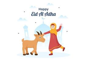 eid al adha ilustração dos desenhos animados de fundo para a celebração dos muçulmanos com o abate de um animal como uma vaca, cabra ou camelo e compartilhá-lo vetor