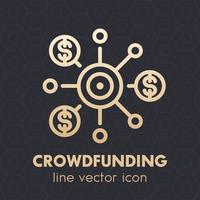 ícone da linha de crowdfunding, crowdsourcing, financiamento, contribuições vetor