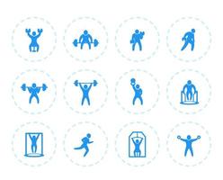 ginásio, ícones de exercícios de fitness em branco, treino, treinamento, pictogramas vetoriais de levantamento de peso vetor