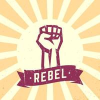 rebelde, sinal vintage, punho erguido em protesto, ilustração vetorial vetor