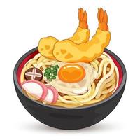 vetor de ilustração isolado de sopa de macarrão udon tempura japonês