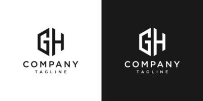 carta criativa gh monograma modelo de ícone de design de logotipo hexágono fundo branco e preto vetor