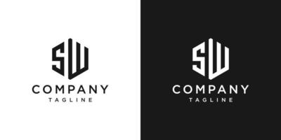 modelo de ícone de design de logotipo de monograma de carta criativa sw fundo branco e preto vetor