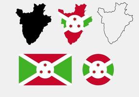 conjunto de ícones de bandeira do mapa da república do burundi vetor