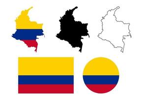 conjunto de ícones de bandeira do mapa da colômbia isolado no fundo branco