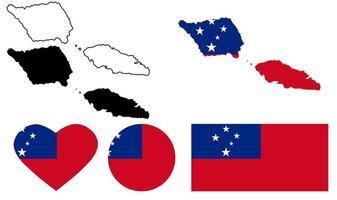 conjunto de ícones de bandeira de mapa de estado independente de samoa isolado no fundo branco vetor