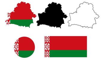 conjunto de ícones de bandeira do mapa da bielorrússia isolado no fundo branco vetor