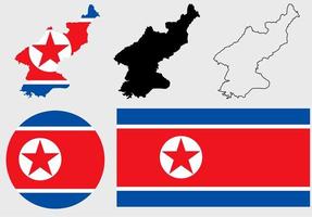 conjunto de ícones de bandeira do mapa da coreia do norte isolado no fundo branco vetor