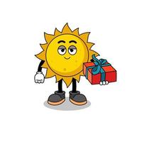 ilustração de mascote do sol dando um presente vetor