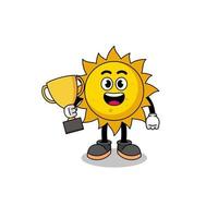 mascote dos desenhos animados do sol segurando um troféu vetor
