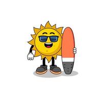 desenho de mascote do sol como surfista vetor