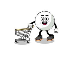 desenho de bola de arroz segurando um carrinho de compras vetor